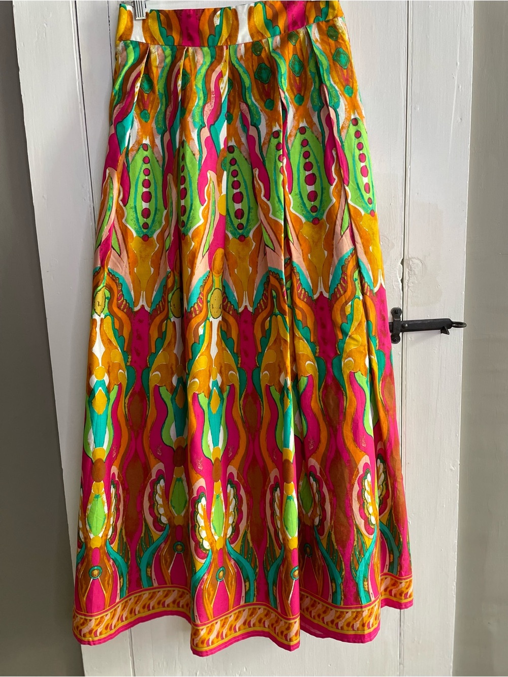 Anthropologie Flying Tomato Multicolor Abstract 100% Cotton Pleated Maxi Skirt S